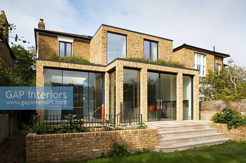 Exterior - rear of modern extension with green living roof 