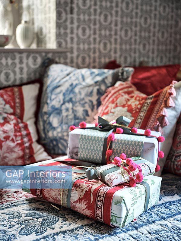 Christmas presents on daybed