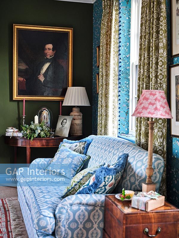 Blue sofa in country living room