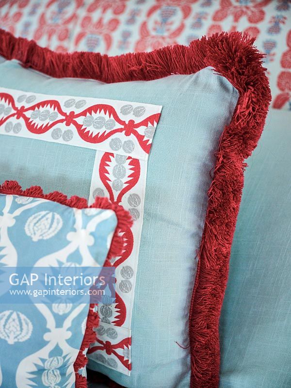 Blue and red patterned cushions detail
