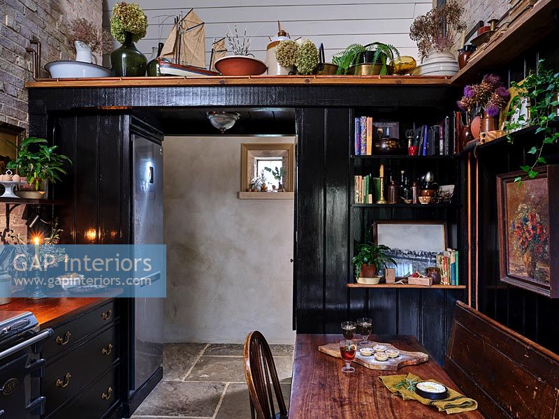 Small black painted country kitchen-diner