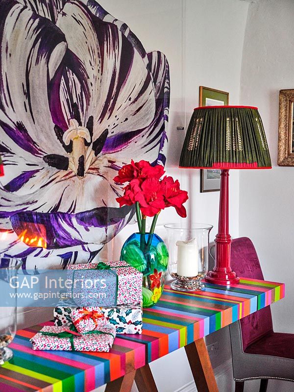 Colourful sideboard in dining room