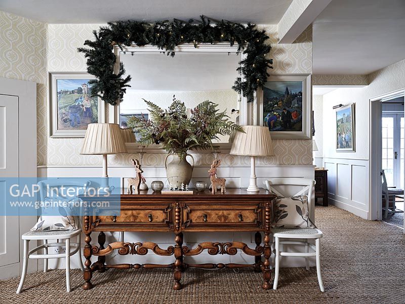 Ornate sideboard with Christmas decorations