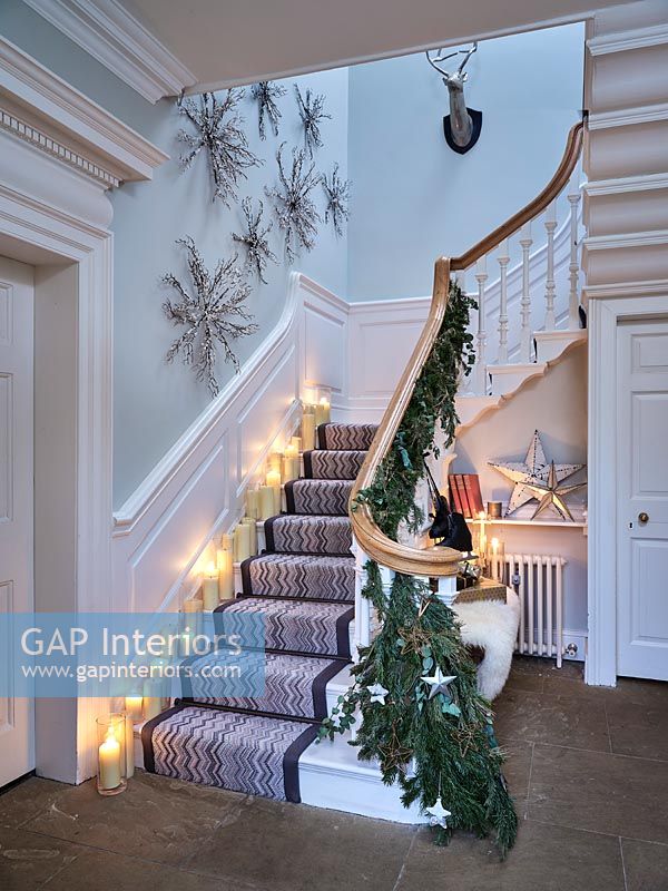 Classic hallway decorated for Christmas 