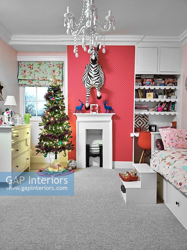 Colourful modern childrens bedroom decorated for Christmas 