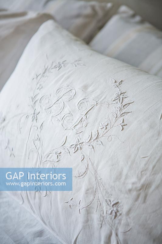 Initialled pillow - white embroidered pillowcase 