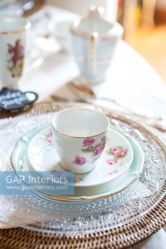 Detail of floral teacup and saucer 