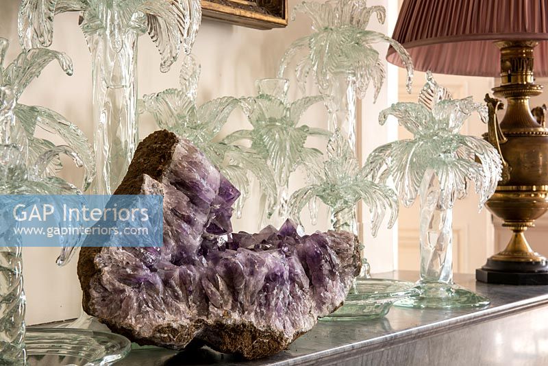 Large crystal and collection of glassware on sideboard 