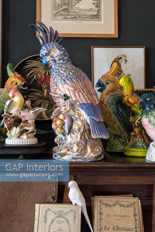 Eclectic display of bird ornaments 