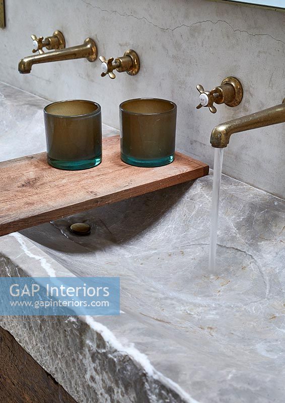Stone sinks in modern country bathroom 