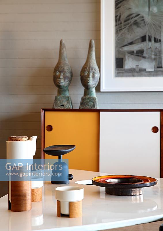 Ornaments on modern coffee table and sideboard 