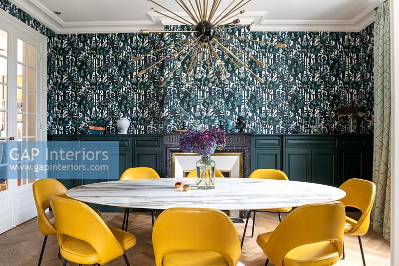 Colourful retro style modern dining room 
