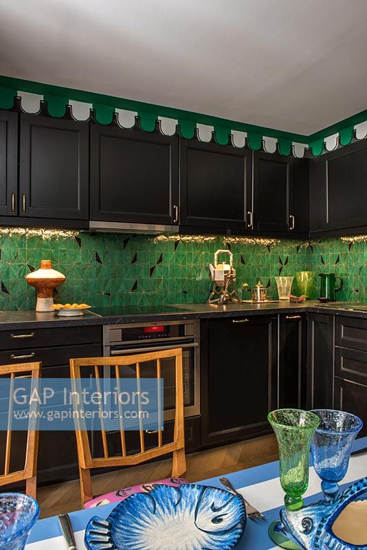 Black and green modern kitchen 