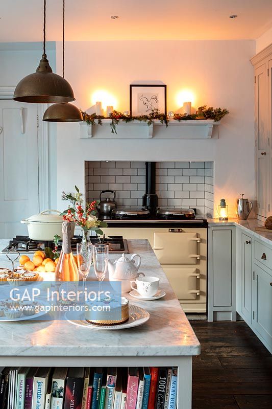 Country kitchen with aga - decorated for Christmas 