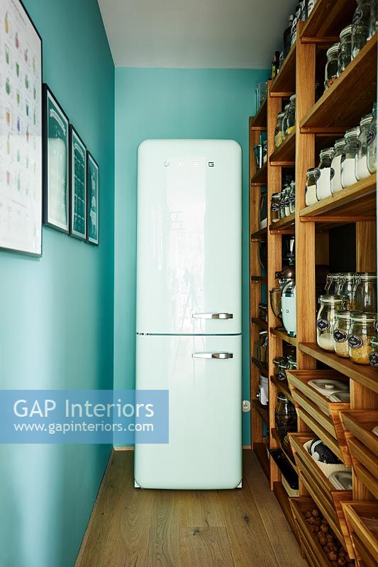 Vintage style fridge freezer in modern pantry 