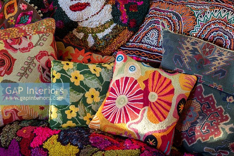 Bright colourful cushions and fabrics 