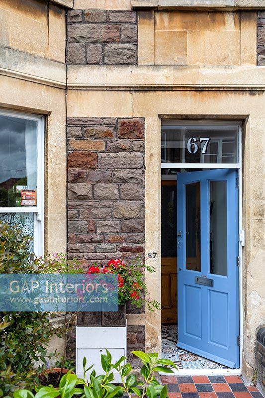 Blue painted front door - exterior 