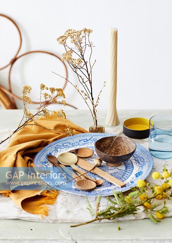 Rustic accessories on country dining table 