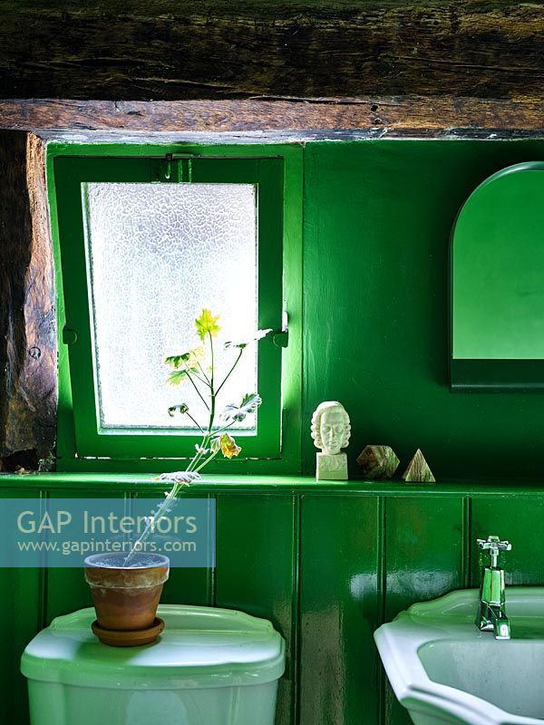 Bright green painted country bathroom