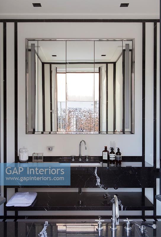 Modern bathroom sinks with mirror reflections 