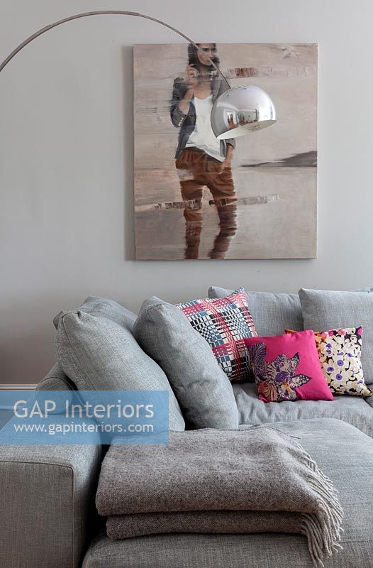 Modern living room - large photograph on wall above sofa 