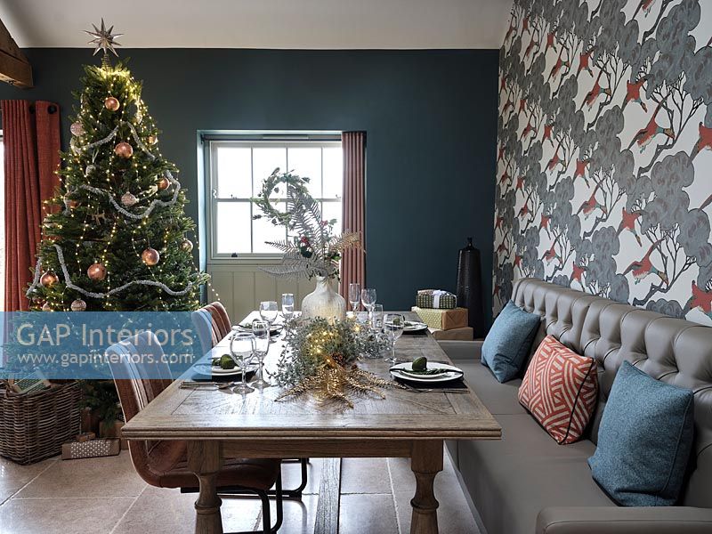 Dining room decorated for Christmas 