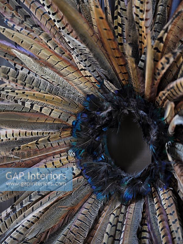 Detail of feather wreath - pheasant feathers 