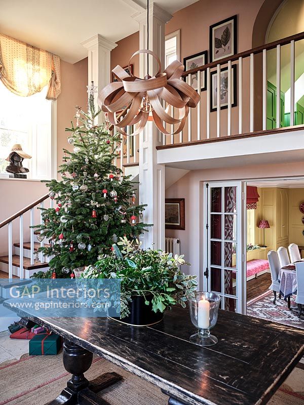 Modern classic style hallway with Christmas tree 