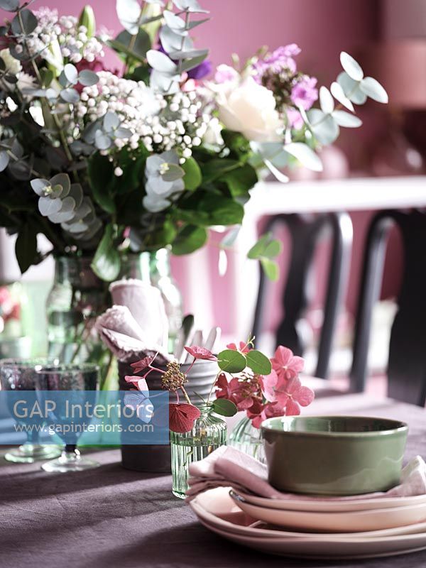 Flower arrangements on dining table 