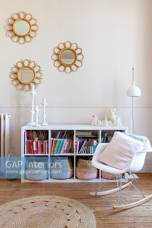 Bookcase in modern childrens room 