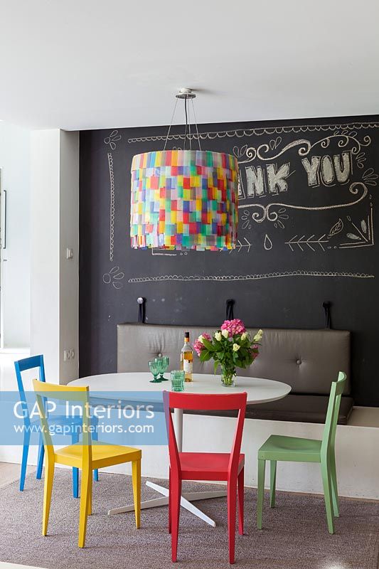 Colourful furniture in modern dining area 