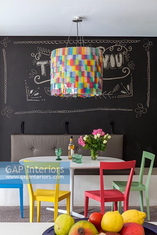 Colourful furniture in modern dining area 