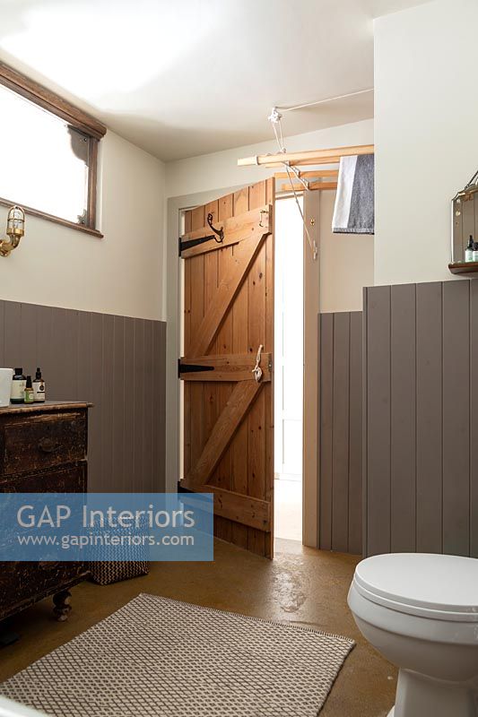 Open wooden internal bathroom door