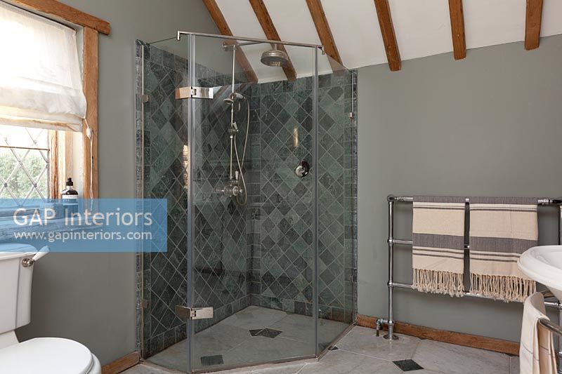 Country bathroom with enclosed shower