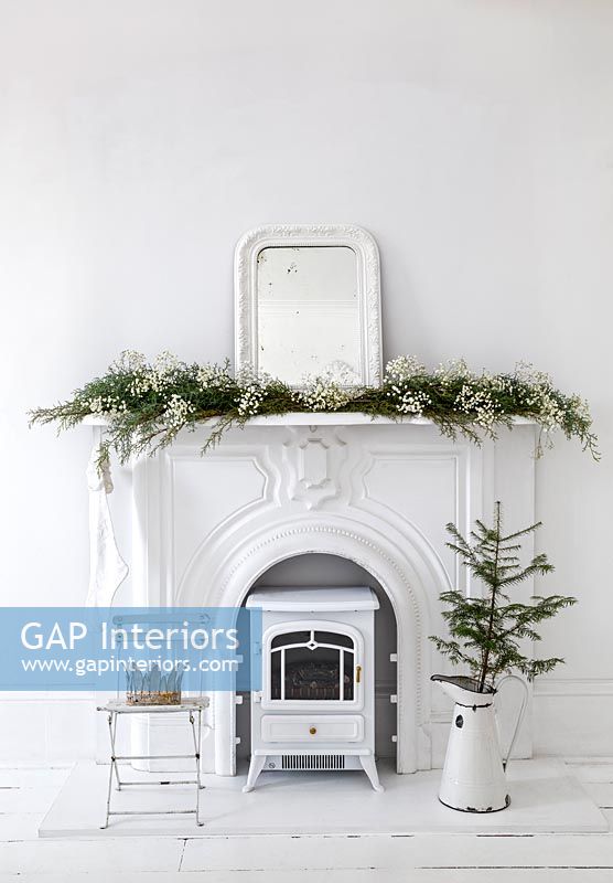 Fireplace with Christmas garland