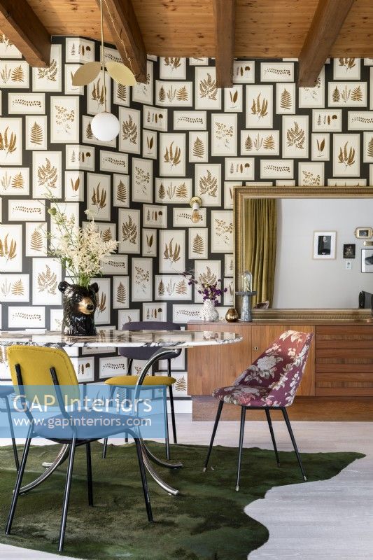 vintage style dining room with wallpaper