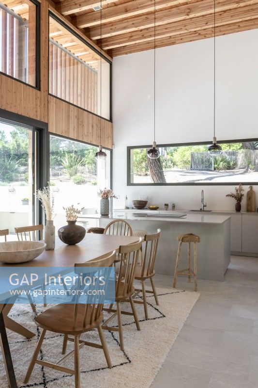 Contemporary kitchen-diner with countryside views