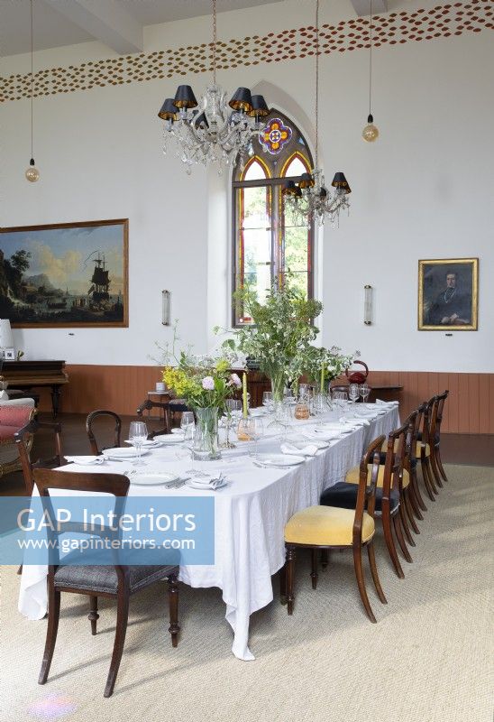 Classic dining room in converted chapel
