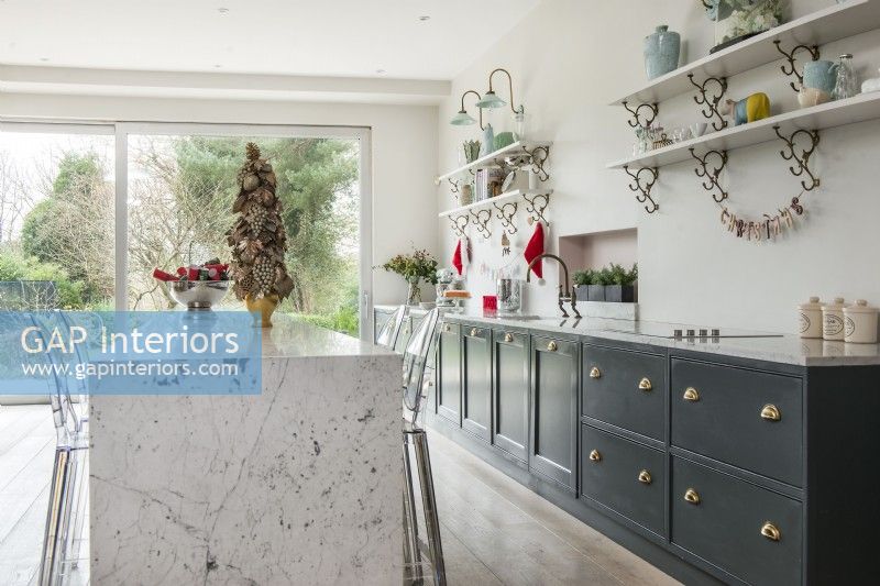 Modern kitchen with Christmas decorations