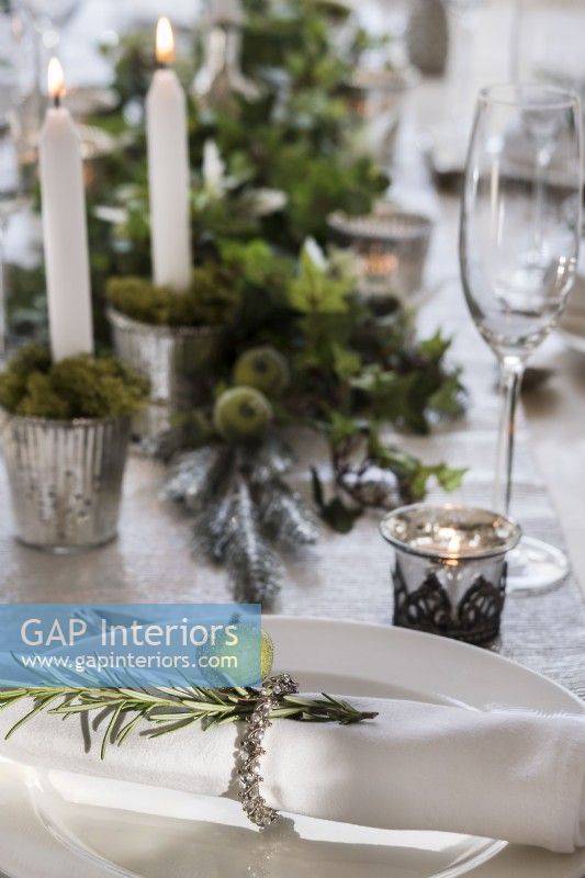 Decorative napkin ring on dining table - Christmas