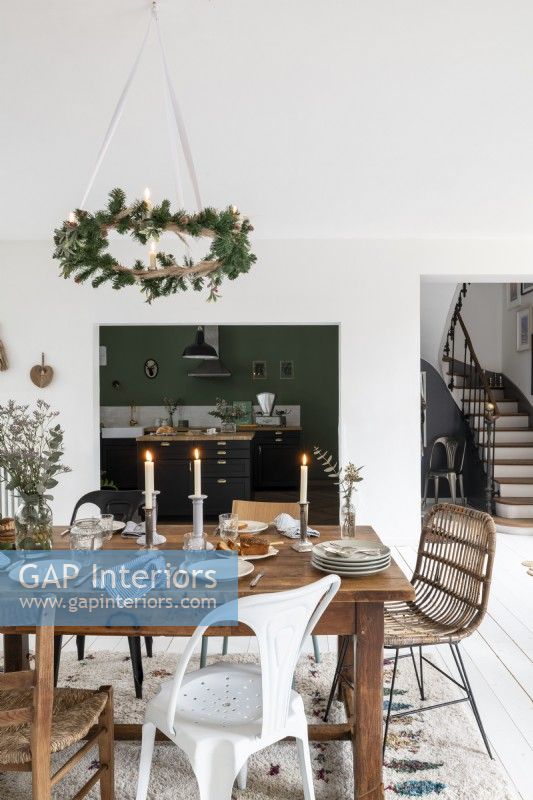 Country dining room decorated for Christmas