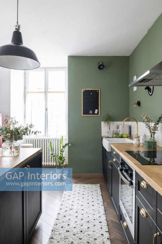 Modern green and black kitchen