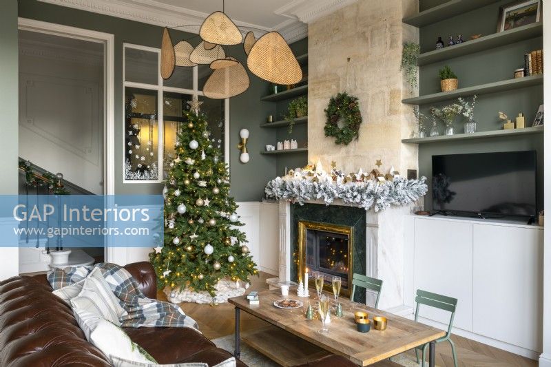 Modern living  room decorated for Christmas
