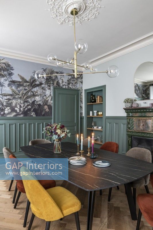 Colourful classic style dining room with period details