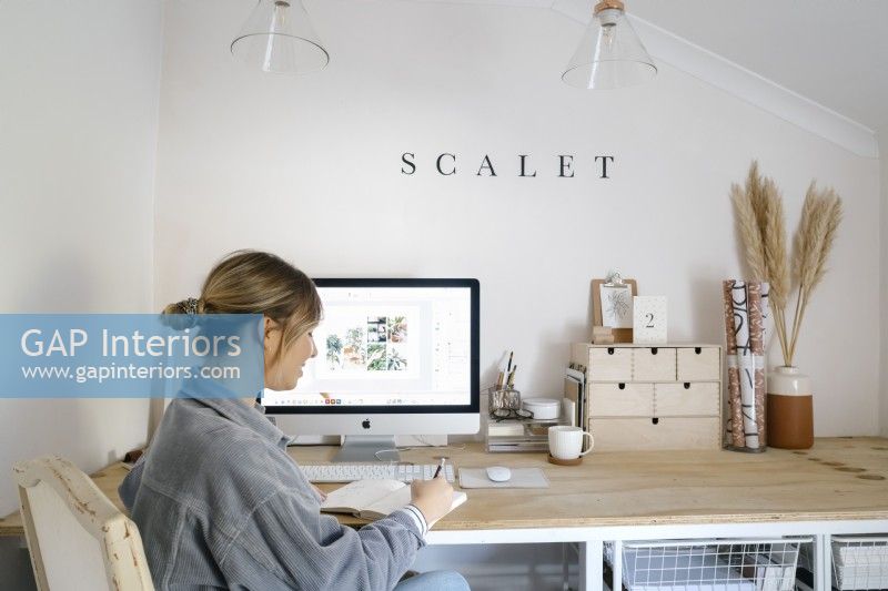 Contemporary home office of graphic designer and artist Kati Scalet.