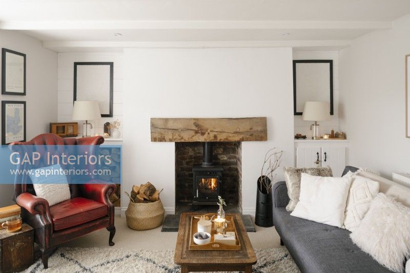 Contemporary open plan living room in a Cornish cottage.