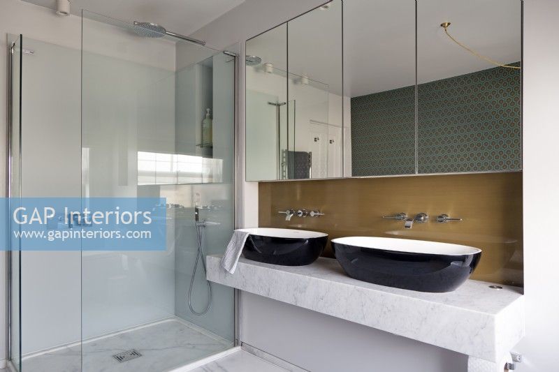 Contemporary shower and double basin. 