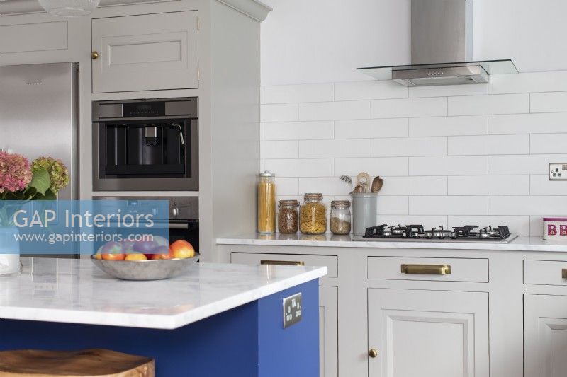 Bold blue and grey shaker kitchen
