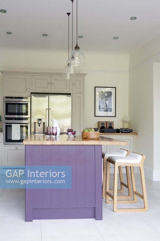 Grey and purple shaker style kitchen
