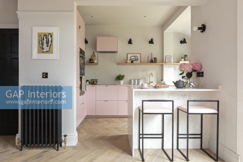 Contemporary pink and grey kitchen
